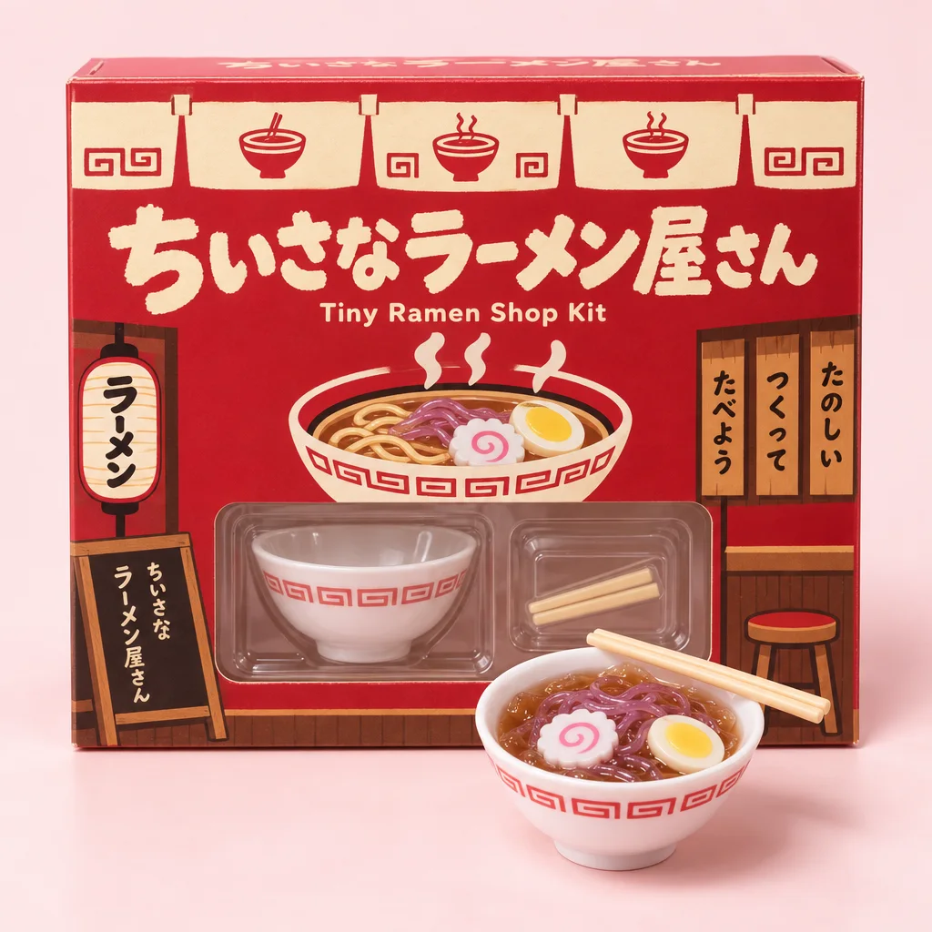 Tiny Ramen Shop Kit (ちいさなラーメン屋さん) — package with a few pieces of the candy in front