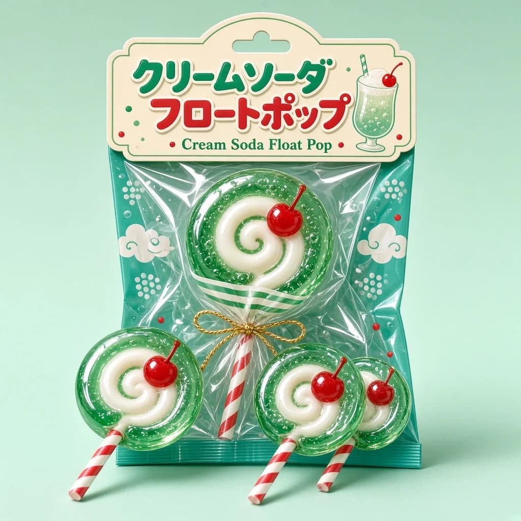 Cream Soda Float Pop (クリームソーダフロートポップ) — packshot rendered by Grok Imagine 2.0
