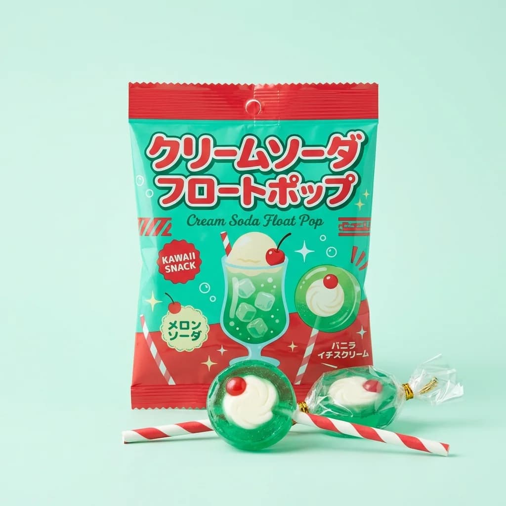 Cream Soda Float Pop (クリームソーダフロートポップ) — packshot rendered by Nano Banana 2