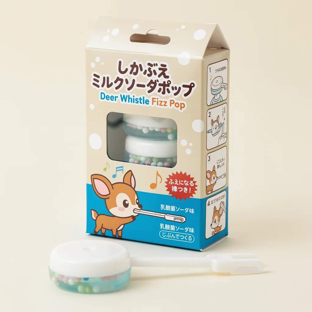 Deer Whistle Fizz Pop (しかぶえミルクソーダポップ) — packshot rendered by FLUX 2 Pro