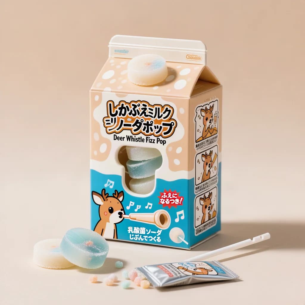 Deer Whistle Fizz Pop (しかぶえミルクソーダポップ) — packshot rendered by HunyuanImage 3