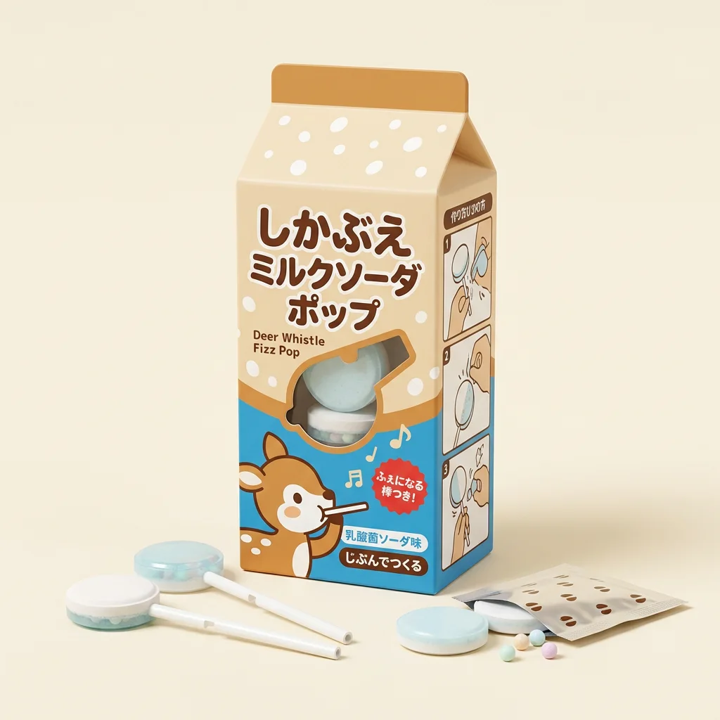 Deer Whistle Fizz Pop (しかぶえミルクソーダポップ) — packshot rendered by Nano Banana 2