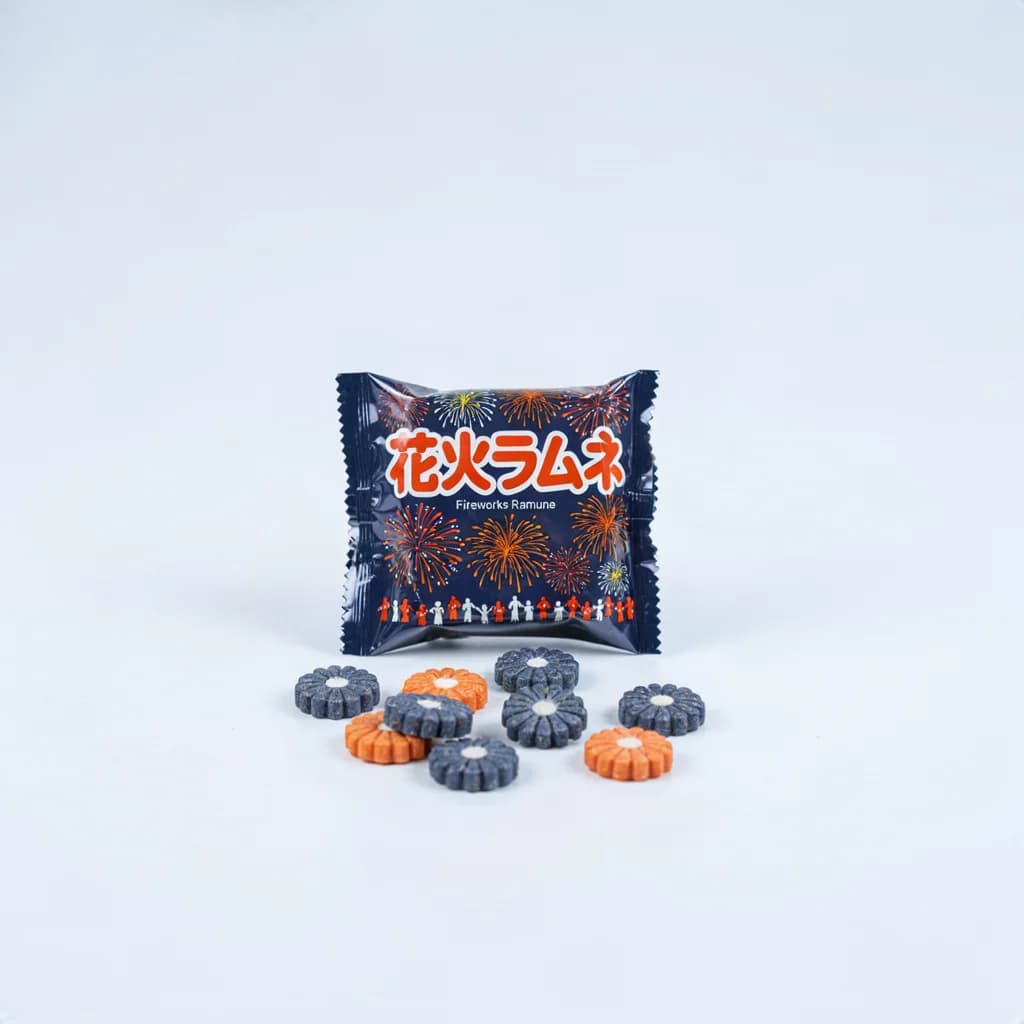 Fireworks Ramune (花火ラムネ) — packshot rendered by Ideogram V4