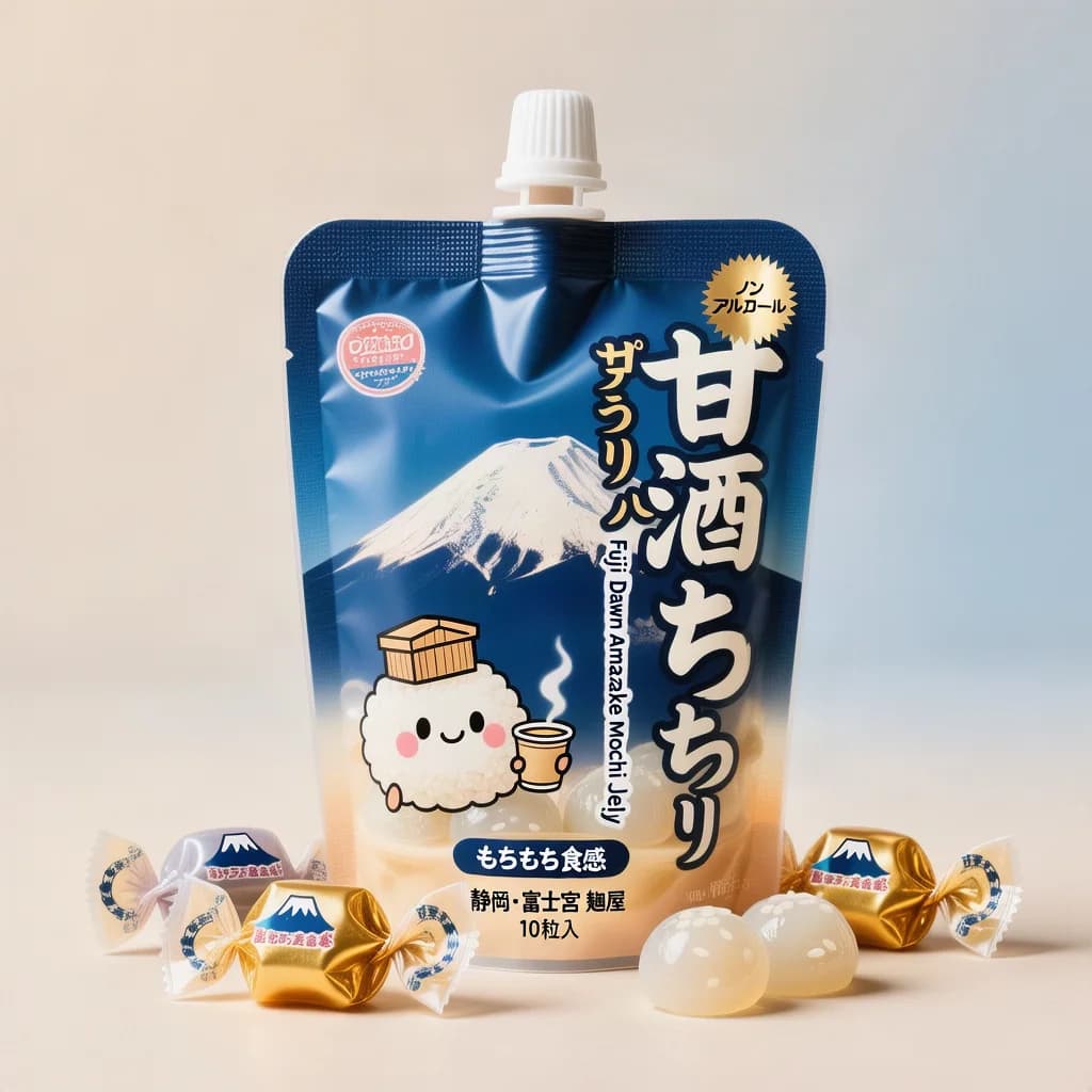 Fuji Dawn Amazake Mochi Jelly (甘酒もちっとゼリー) — packshot rendered by HunyuanImage 3