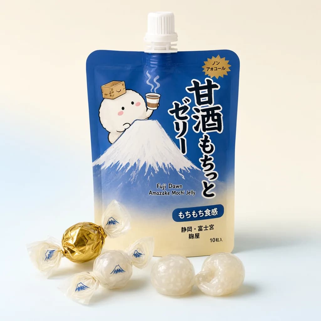 Fuji Dawn Amazake Mochi Jelly (甘酒もちっとゼリー) — packshot rendered by Qwen Image 3