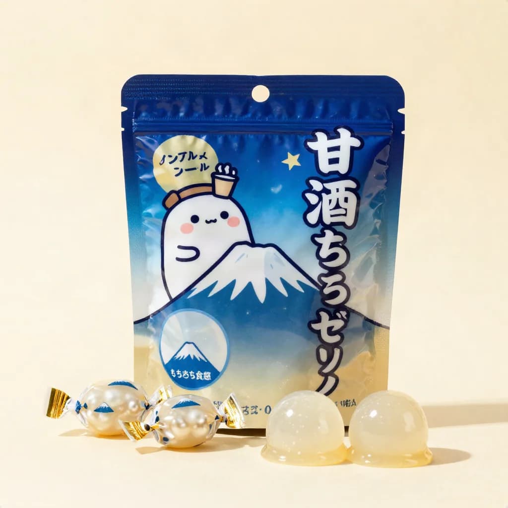 Fuji Dawn Amazake Mochi Jelly (甘酒もちっとゼリー) — packshot rendered by Z-Image Turbo