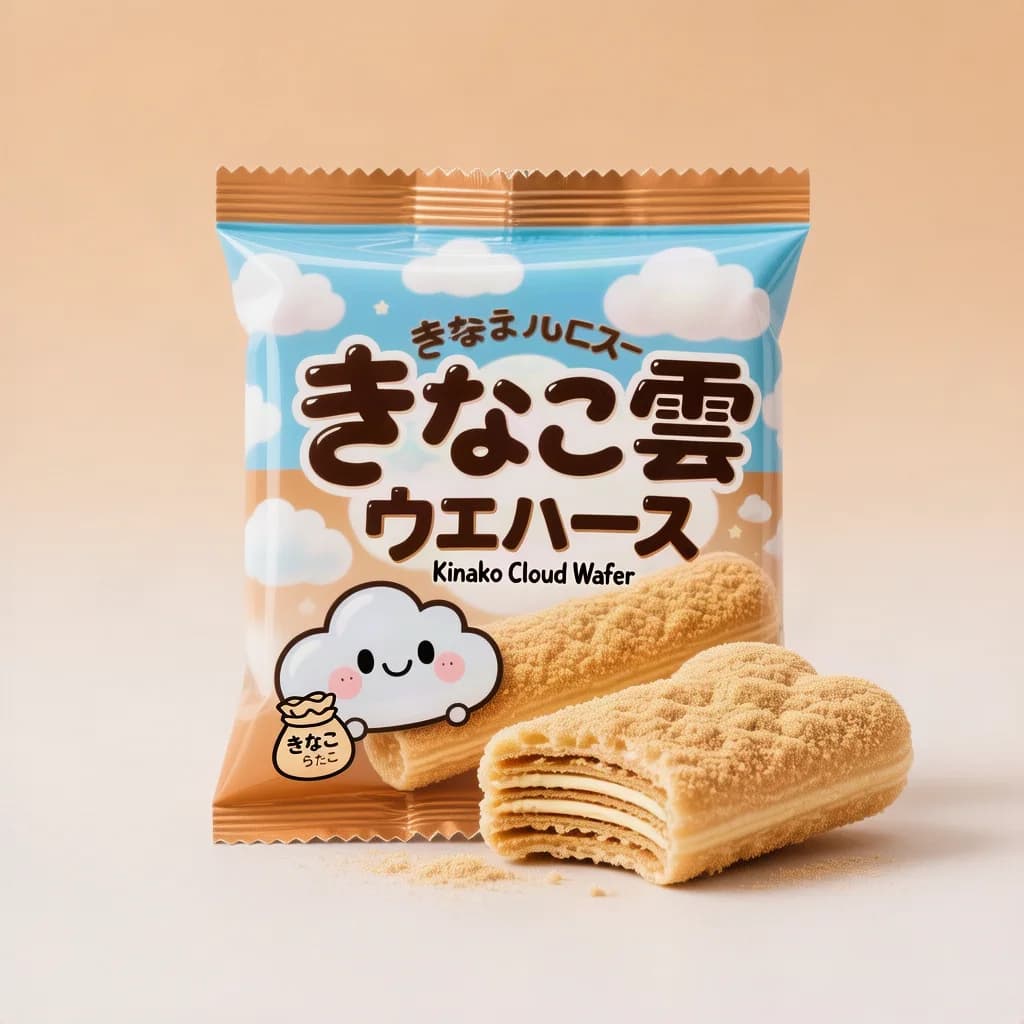 Kinako Cloud Wafer (きなこ雲ウエハース) — packshot rendered by HunyuanImage 3