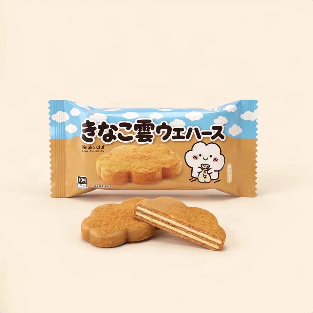 Kinako Cloud Wafer (きなこ雲ウエハース) — packshot rendered by Ideogram V4