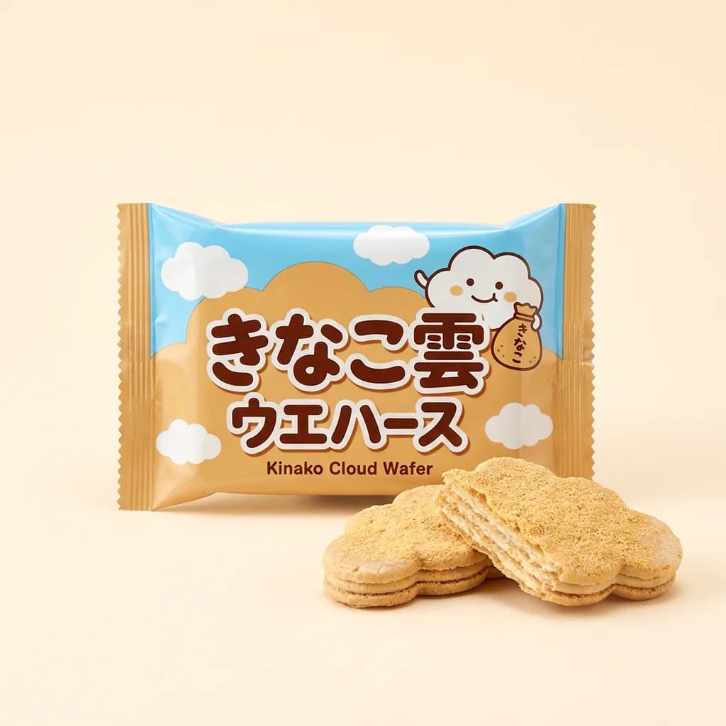Kinako Cloud Wafer (きなこ雲ウエハース) — packshot rendered by Nano Banana Pro