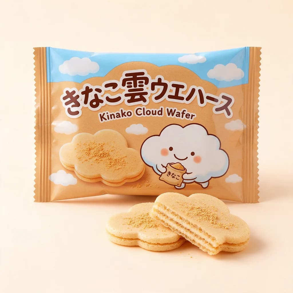 Kinako Cloud Wafer (きなこ雲ウエハース) — packshot rendered by Seedream 5.0 Pro