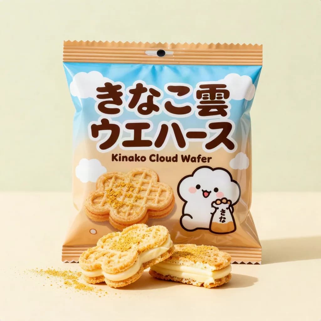 Kinako Cloud Wafer (きなこ雲ウエハース) — packshot rendered by Z-Image Turbo