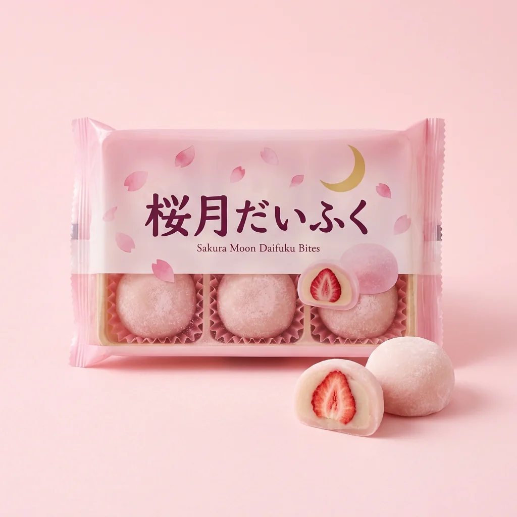Sakura Moon Daifuku Bites (桜月だいふく) — packshot rendered by Nano Banana Pro