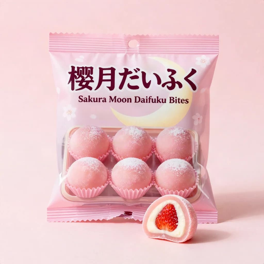 Sakura Moon Daifuku Bites (桜月だいふく) — packshot rendered by Z-Image Turbo