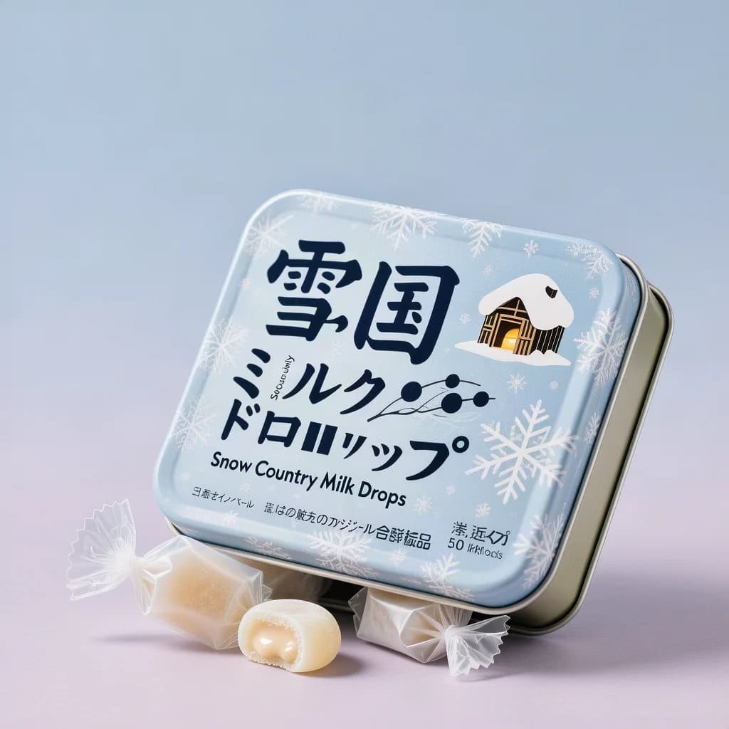 Snow Country Milk Drops (雪国ミルクドロップ) — packshot rendered by HunyuanImage 3