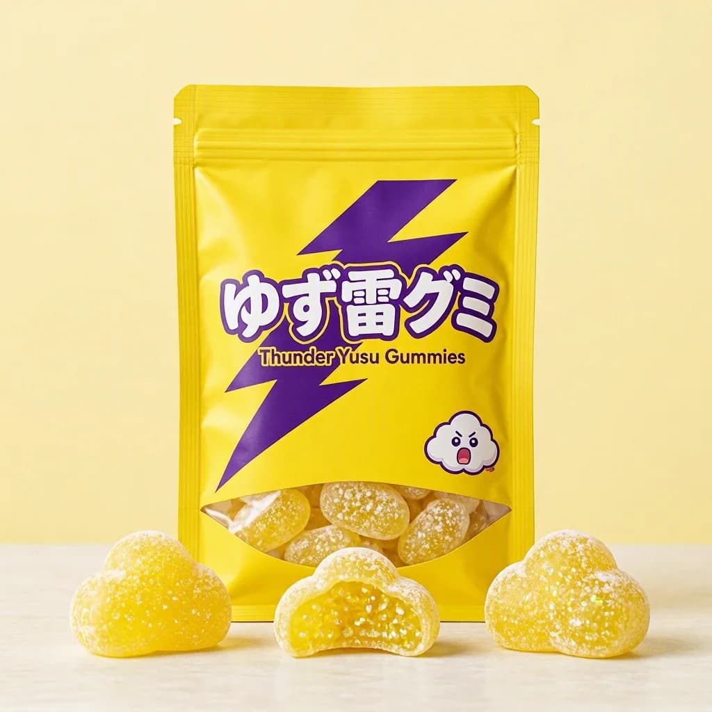 Thunder Yuzu Gummies (ゆず雷グミ) — packshot rendered by MAI Image 2.5 Pro