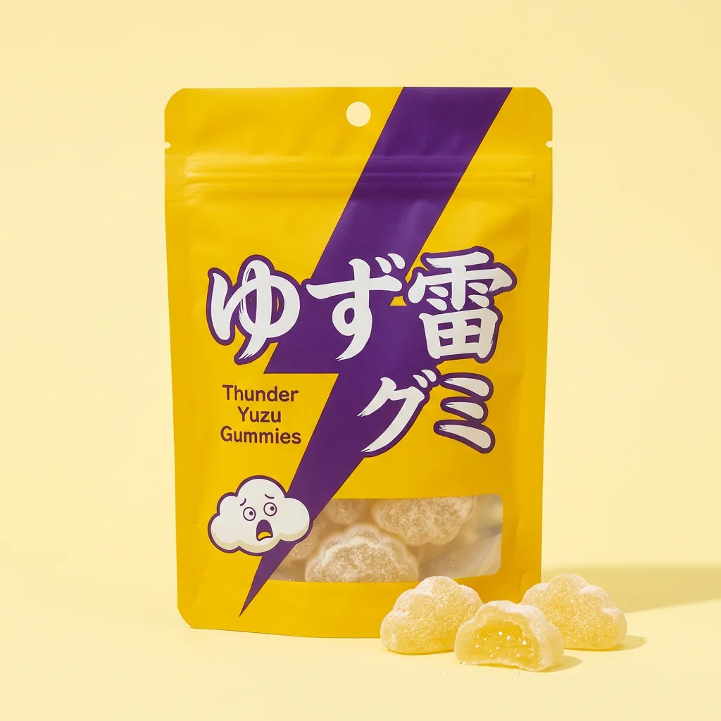 Thunder Yuzu Gummies (ゆず雷グミ) — packshot rendered by Nano Banana Pro