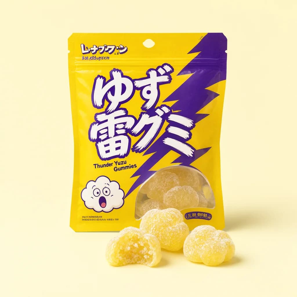 Thunder Yuzu Gummies (ゆず雷グミ) — packshot rendered by Qwen Image 3