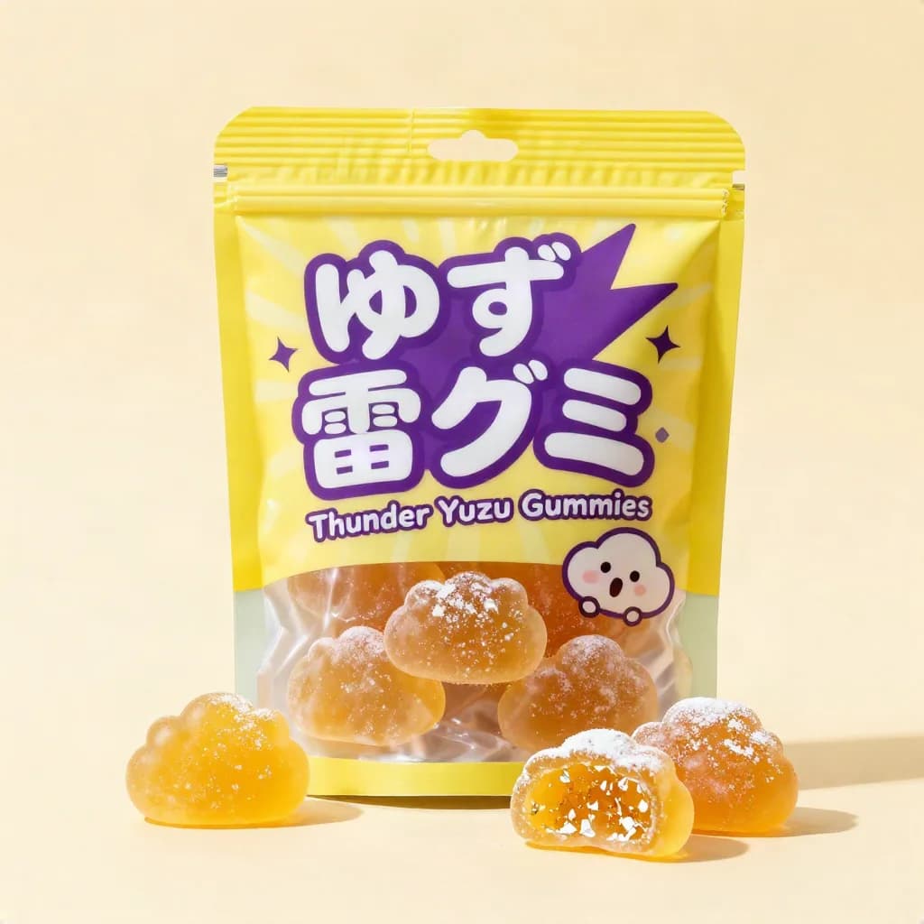 Thunder Yuzu Gummies (ゆず雷グミ) — packshot rendered by Z-Image Turbo
